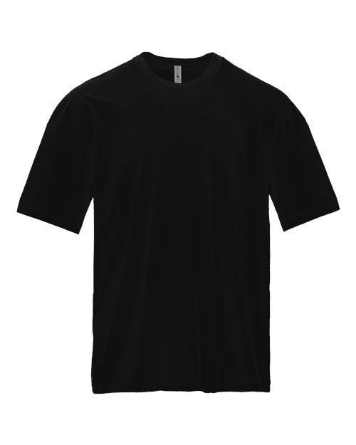 Black t-shirt on a white background. over size shirt print Next Level 7200