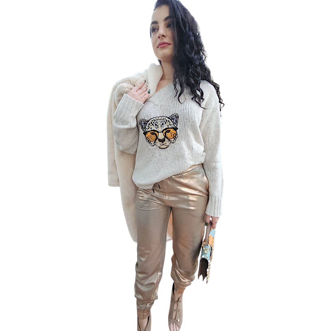 Metallic Pants Tight Leg