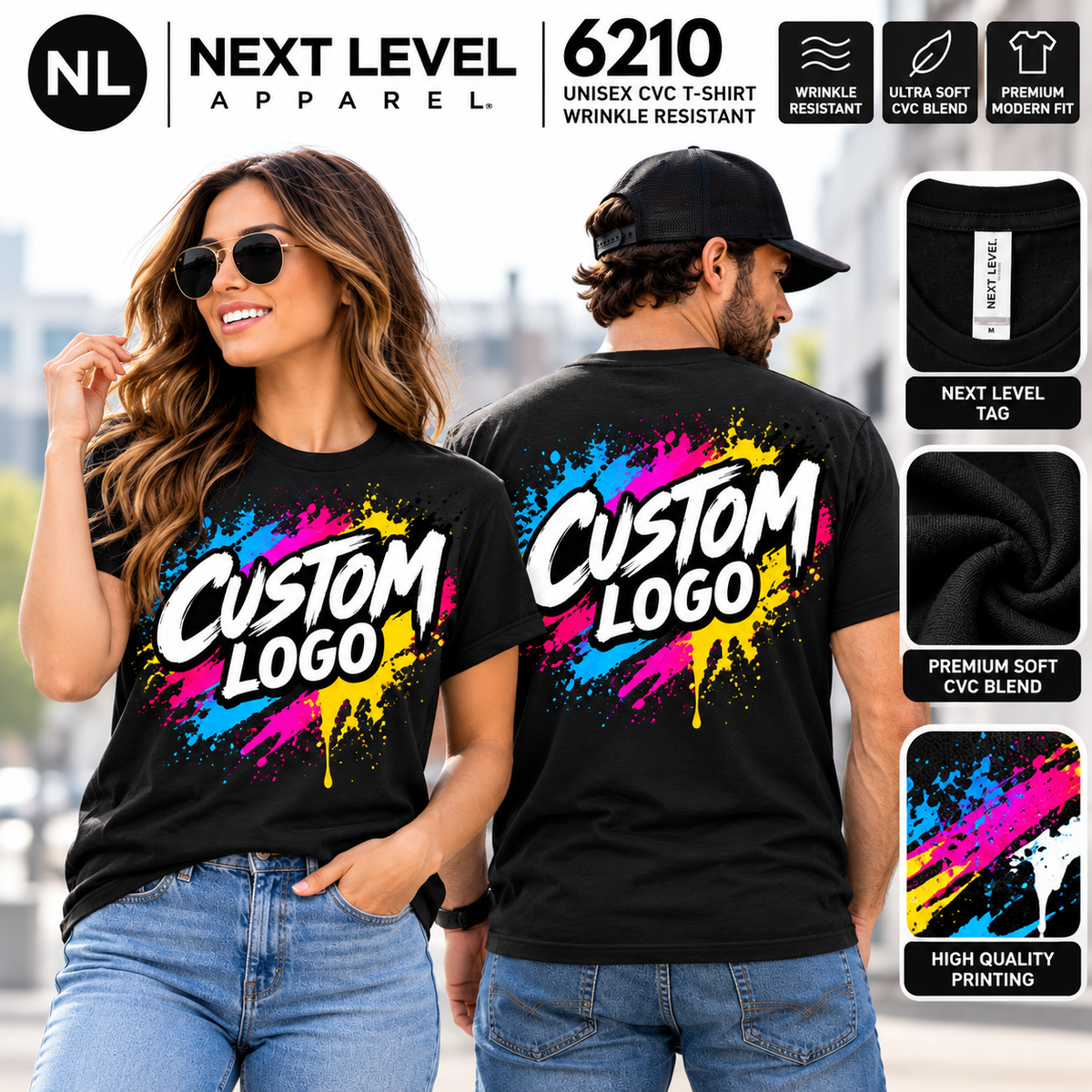 Custom Next Level 6210 Wrinkle Resistant DTF, for personalized DTF shirt printing