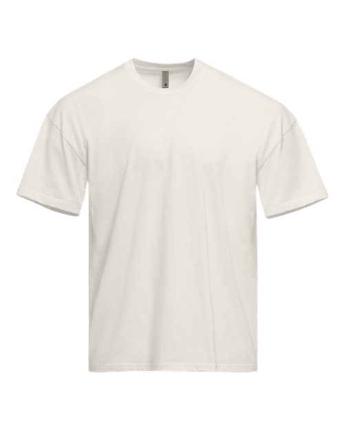 White t-shirt on a white background. Custom over size shirt print Next Level 7200