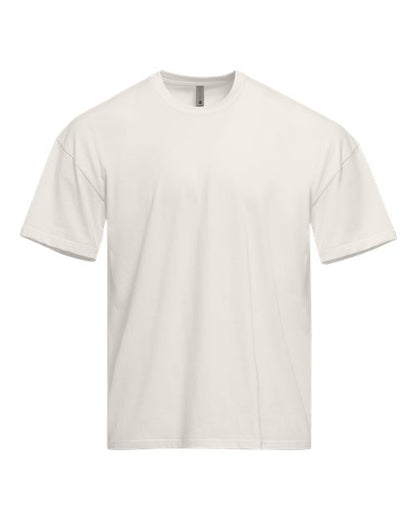 White t-shirt on a white background. Custom over size shirt print Next Level 7200