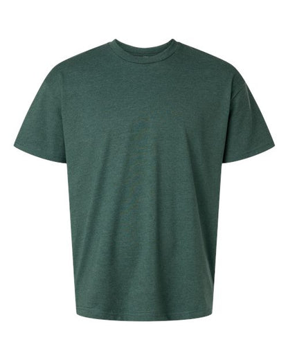 A dark green short-sleeve crewneck t-shirt shown against a plain white background. Custom over size shirt print Next Level 7200