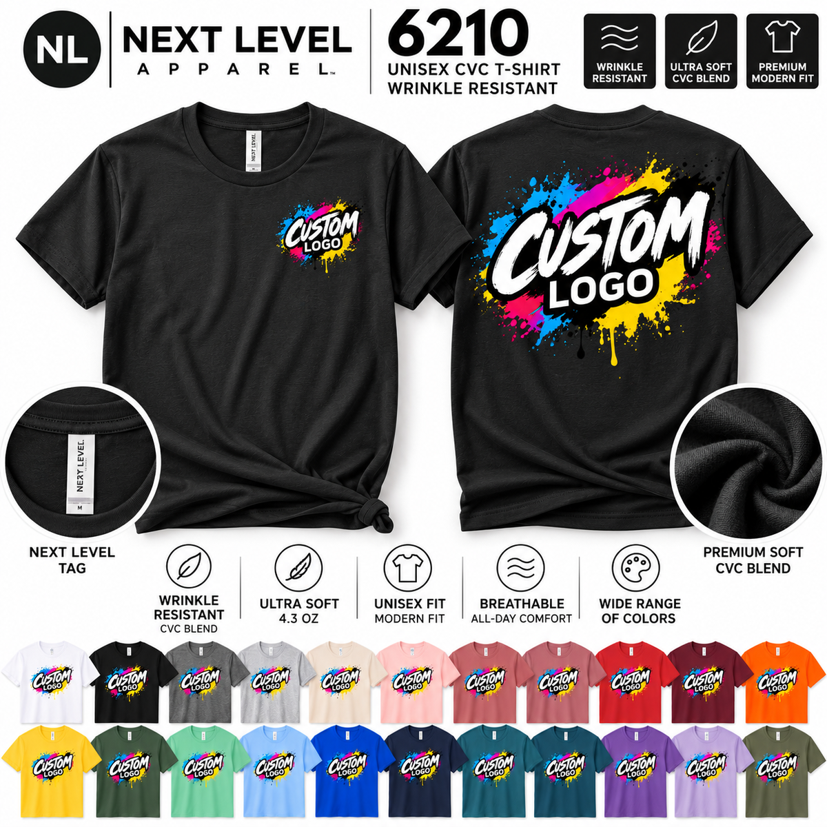 Custom Next Level 6210 Wrinkle Resistant DTF, for personalized DTF shirt printing