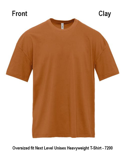 Beige t-shirt on a white background. Custom over size shirt print Next Level 7200