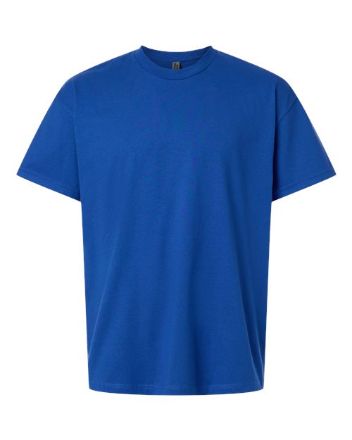 Blue t-shirt on a white background. Custom over size shirt print Next Level 7200