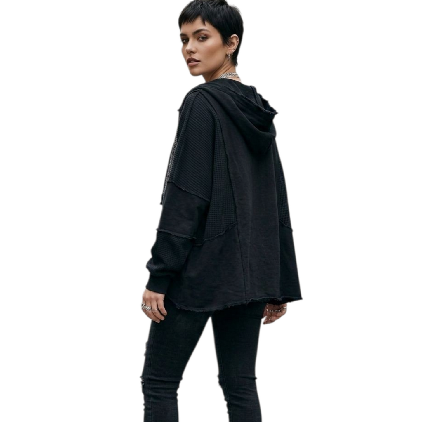 TJ Blush Iron Veil Black Oversize Hoodie
