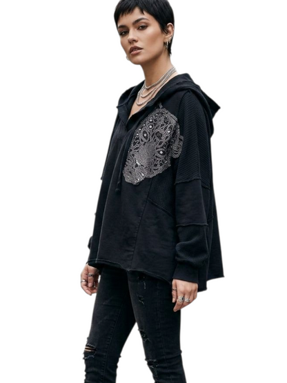 TJ Blush Iron Veil Black Oversize Hoodie