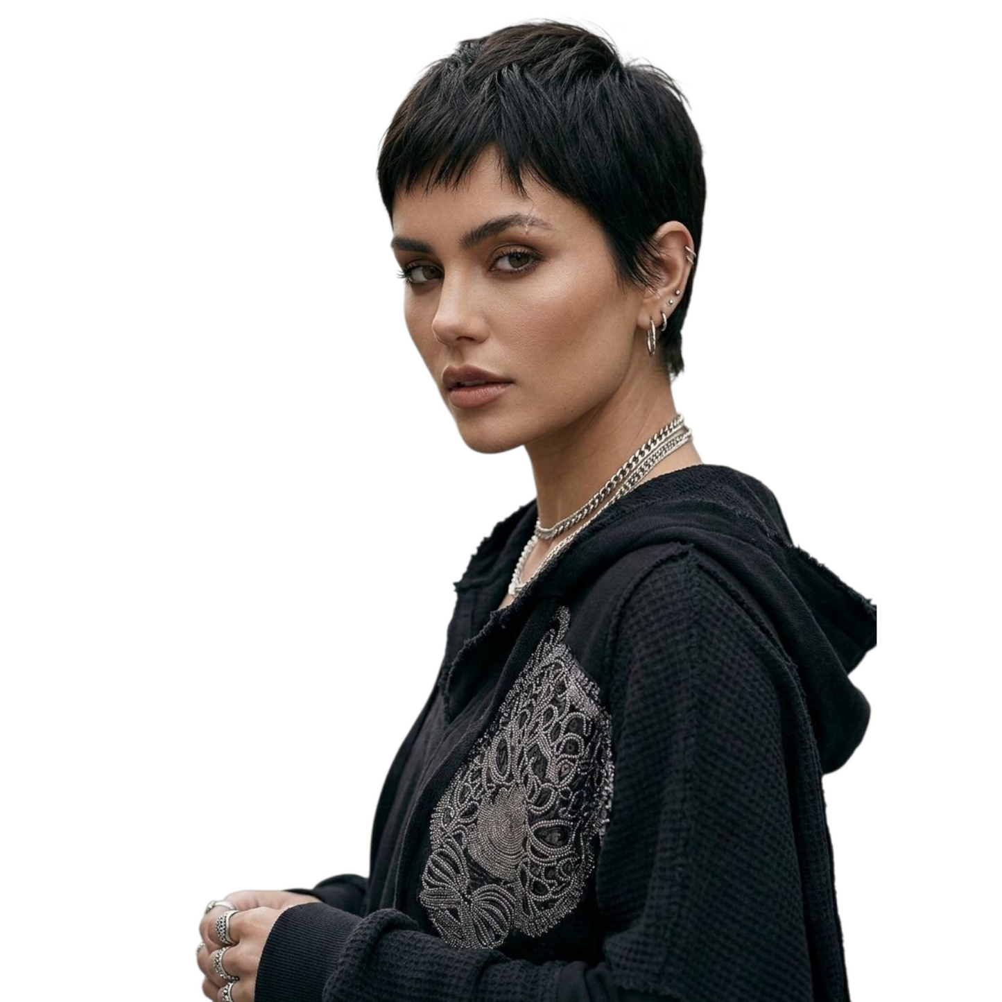 TJ Blush Iron Veil Black Oversize Hoodie