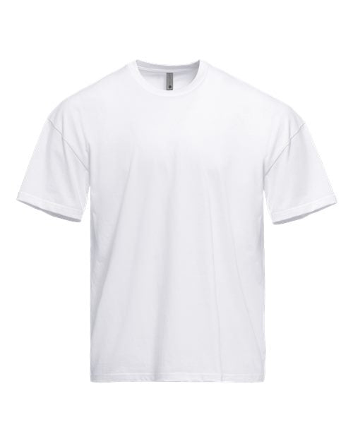 White t-shirt on a white background. Custom over size shirt print Next Level 7200
