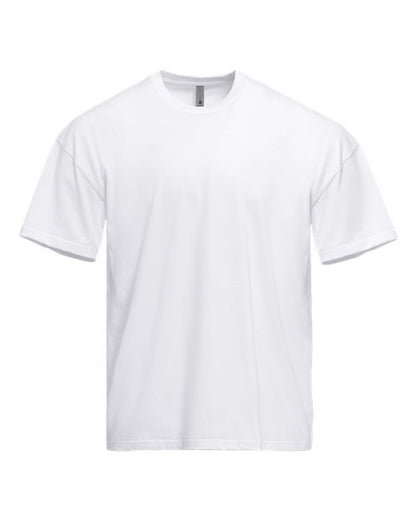 White t-shirt on a white background. Custom over size shirt print Next Level 7200
