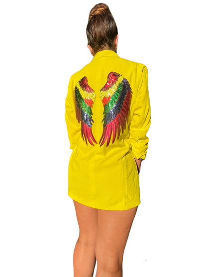 Women's Blazer Yellow multi color Wings